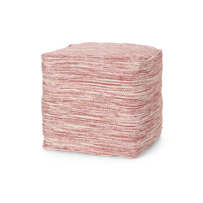 Enigma Yarn And Cotton Square Pouf, Red And White by Latitude Run