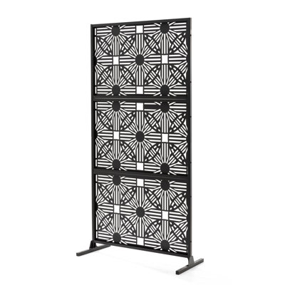 Floral Privacy Screen Fence Panel Room Divider with Riser Feet by Glitzhome