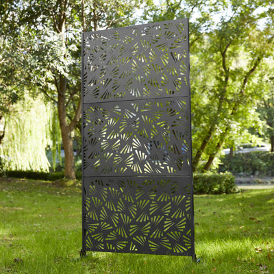 6Ft x 3Ft Galvanized Steel Privacy Screen Fence Panel Room Divider with Riser Feet by Glitzhome