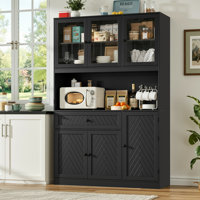 Kirklyn 72.2" Kitchen Pantry Cabinet with Glass Door & Spice Rack – Modern Storage for Organized Kitchens by Harriet Bee