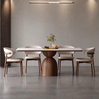 Ash Wood Rock Slab Rectangular Dining Table Sets by HEshihome