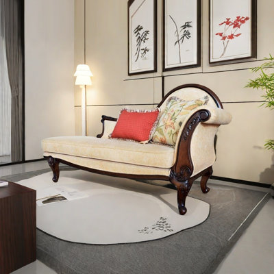 Comfort Fabric Chaise Longue with Solid Wood Frame by hennahome
