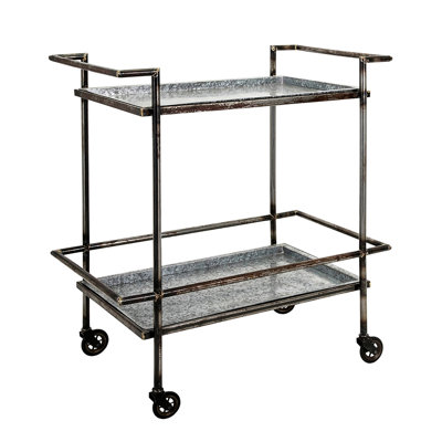 Industrial Vintage Bar Cart - Galvanized Metal, Gray & Black, 30.7X17.1X34.6 Metal Trolley 30.7X17.1X34.6", Stylish Design by huibaoxiang