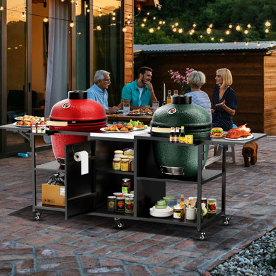 Outdoor Grill Cart Compatible With Two Big Egg, 18 Inch And Similar Models - Black Silver Metal Table, 110.98 Lb, 35.12 In Height, 26.31 Width, 101.91 by huibaoxiang