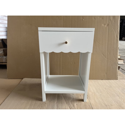 Modern White Nightstand With Drawer And Open Shelf,Scalloped Edge Bedside Table For Bedroom, Cute Minimalist Side Table For Kids Room by HEIMAO
