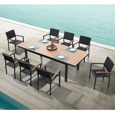 Carlo Extendable 8 - Person Outdoor Dining Set, Faux Wood Aluminum Frame