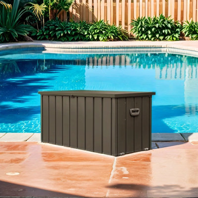 Harmony 120 Gallons Waterproof Outdoor Steel Deck Box, Patio Deck Storage Box with Wheels by Harmony Edge