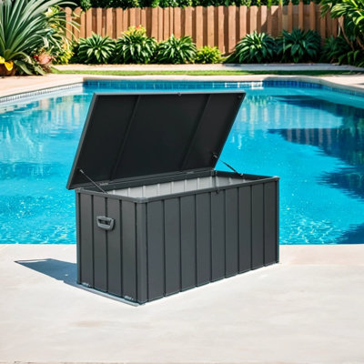 Harmony 120 Gallons Waterproof Outdoor Steel Deck Box, Patio Deck Storage Box with Wheels by Harmony Edge