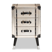 Dilan Antique Silver Metal 3 Drawer Trunk Style Industrial Nightstand by Williston Forge