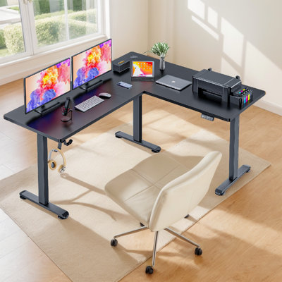 Olivia 63" L Shaped Electric Height Adjustable L Shaped Standing Desk by Inbox Zero