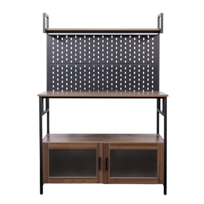 Kitchen Bakers Rack With Door, Microwave Oven Stand, Utility Storage Shelf, Durable Kitchen Organizer For Small Spaces by Home Sweet Dream Joy