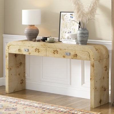 Modern Entryway Console Table with Burl Wood Veneer, Stylish Hallway & Foyer Table for Living Room and Corridor