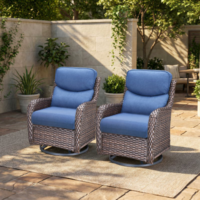 Smile 2 - Person Outdoor Seating Group PE Wicker Swivel Glider Chair With Cushions by Hummuh