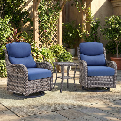 Simle 2 - Person Outdoor Seating Group PE Wicker Swivel Glider Chair With Cushions And Side Table by Hummuh