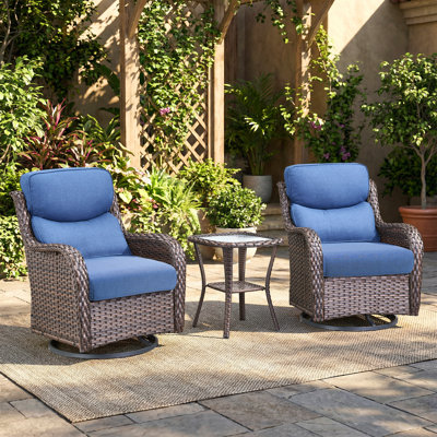 Simle 2 - Person Outdoor Seating Group PE Wicker Swivel Glider Chair With Cushions And Side Table by Hummuh