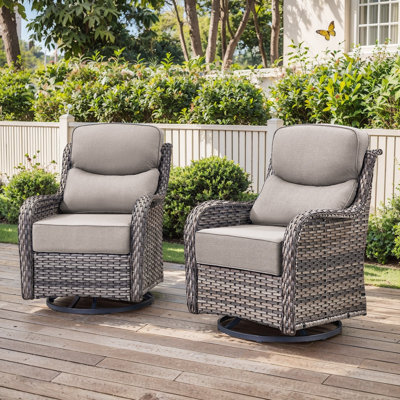 Wickes Outdoor Patio Wicker Swivel Glide Rocker Chair With 6" Thick Cushions (2-Pack) by Lark Manor