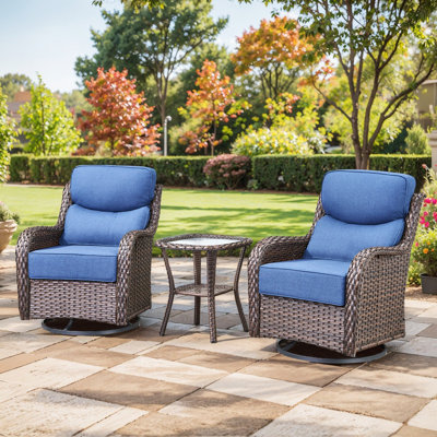Wickes 3 Piece Patio Set Outdoor Wicker Glider Rocking And Swivel Chairs With Cushions