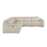 Beige Italian Leather Power Reclining U Shaped Five Piece Corner Sectional With Console by HomeRoots