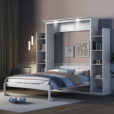 Queen Size Murphy Bed Wall Bed With Shelves And LED Lights, by HOME FURNITURE