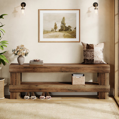 59" W Entryway/Dining Bench with Shelf, Wood Accent Bench Seating for Hallway, Entryway, Living Room, Foyer, Bedroom, Dining Room by HONGYAN