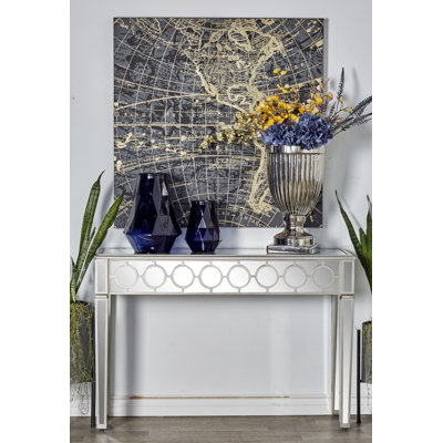 Skyler Glass Mirrored Geometric Silver Console Table with Circular Panel Inlay by House of Hampton