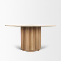 Ohearn 60" Botticino Marble Top Light Brown Fluted Wood Round Dining Base by Ebern Designs