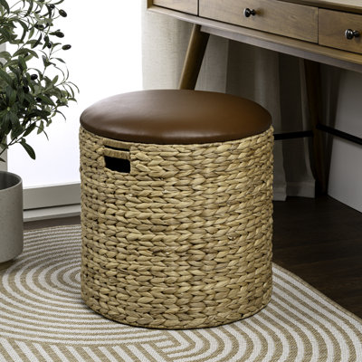 Josie 18" Modern Coastal Hand-Woven Hyacinth Storage Ottoman with Lid by happimess