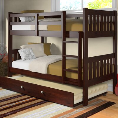 Clearman Twin Over Twin Solid Wood Standard Bunk Bed with Trundle by Harriet Bee by Harriet Bee