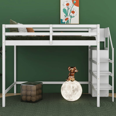 Jaelina Full Size Loft Bed with Built-in Storage Wardrobe and Staircase by Harriet Bee