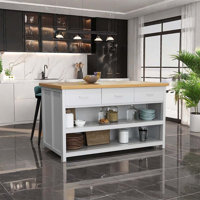 Solid wood kitchen island, open counter
