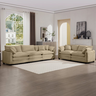 Modern Fabric Living Room Sofa Two Piece Set, Two 2-Seater Sofas With 8 Cushion Upholstery Large Deep Seat Recliner by Latitude Run