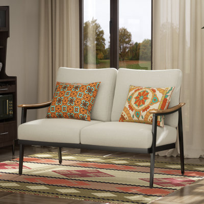 Metal Outdoor&Indoor Person Seating Sofa Patio Loveseat With Wicker Backrest & Cushions by Westfield Outdoors