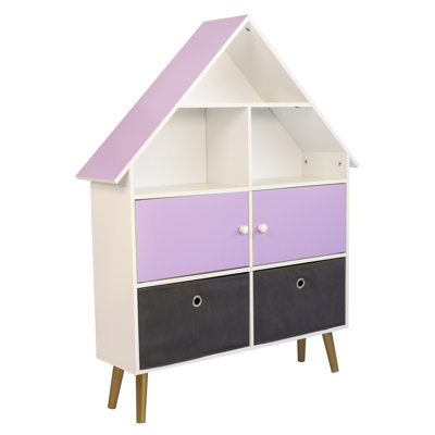 Harper Orchard Violet Dollhouse Storage Organizer & Bookcase With 2 Fabric Bins, Purple/White by Harper Orchard