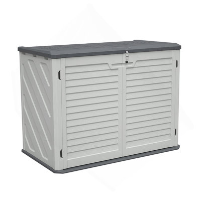 Horizontal Storage Shed with Removable Shelf, Large Lockable Outdoor Storage Cabinet, Weather-Resistant HDEP Plastic Storage Unit for Backyard, Patio, by House On Tree