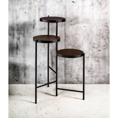 Black Flower Stand With 3 Open Compartments And Foldable Frame Holder In Metal Straight Leg by Kivaritio