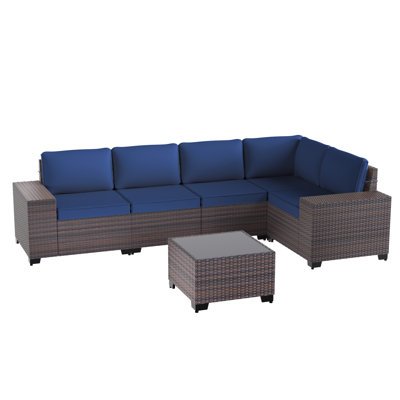 5-Person All-Weather Outdoor HDPE Rattan Sectional Sofa Set with Cushions and Wide Armrests by Latitude Run