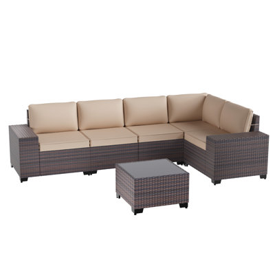 5-Person All-Weather Outdoor HDPE Rattan Sectional Sofa Set with Cushions and Wide Armrests by Latitude Run