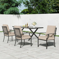 Ikeam 3-Piece Outdoor Stackable High Back Metal Dining Armchairs with Cushions, Rust-Resistant Iron Frame by Lark Manor