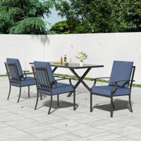 Ikeam 3-Piece Outdoor Stackable High Back Metal Dining Armchairs with Cushions, Rust-Resistant Iron Frame by Lark Manor