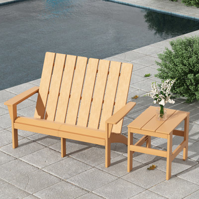 Modern Adirondack Outdoor Loveseat With Side Table, Weather-Resistant Patio Seating Set For Backyard Comfort by Beachcrest Home