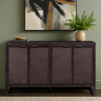 Modern Boho Solid Wood Sideboard Cabinet with Rattan Inlay Doors, Adjustable Shelves & Soft-Close Storage