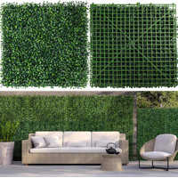 Artificial Boxwood Plant Hedge, Green Grass Backdrop, Indoor and Outdoor Use by Tianqi