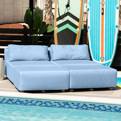 Jaxx Vada Outdoor Sun Lounger Loveseat - Luxurious Modular Double Chaise & Conversation Nook With Ottomans - Sunbrella Charcoal