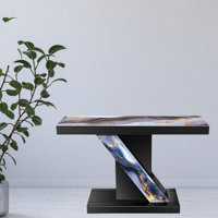 Mirrored Console Table 48" in Black With Marble Print Glass by Illuminaire lighting and decor llc