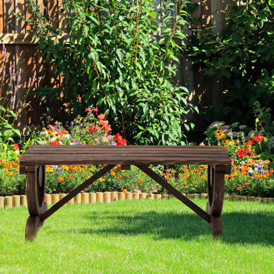 Rustic Wooden Garden Seat For 2, Outdoor Patio Bench, 550 Lbs Capacity, Brown Wagon Wheel Style 2 Seat, Load Wood by IntrospectiveIncline