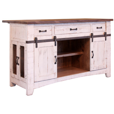 Carolina 3 Drawer Kitchen Island With 2 Sliding Doors, 2 Mesh Doors On Each Side by August Grove