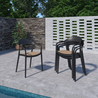 Caracce 4pc Outdoor Patio Resin Brown and Black Outdoor Patio Dining Chairs by International Home Miami