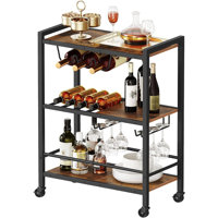 Bar Cart, 3-Tier Coffee Cart with Wheels, Kitchen Cart, Wine Cart with Wine Rack And Glass Holder, Rolling Serving Cart by 17 Stories