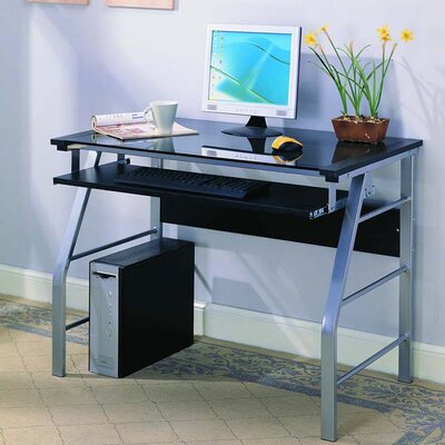 Modern Computer Desk with Pull-Out Keyboard Tray, Clear Glass Top, and Silver Metal Frame for Home Office and Study Rooms by InRoom Designs