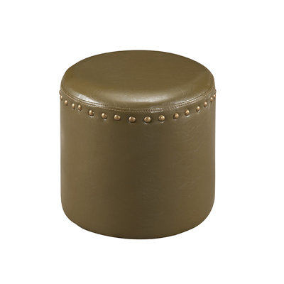 Contemporary Round Faux Leather Upholstered Ottoman Pouf with Foam Cushion and Modern Minimalist Design for Residential Living Room or Bedroom Decor by InRoom Designs